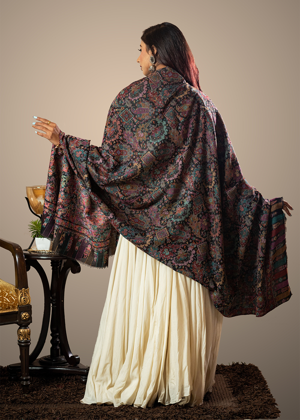 Masudh womens's extra fine wool detailed jaal work shawl