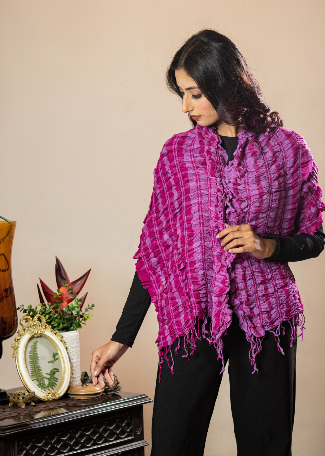 Masudh stretchable fashionable scarf, lilac and pink