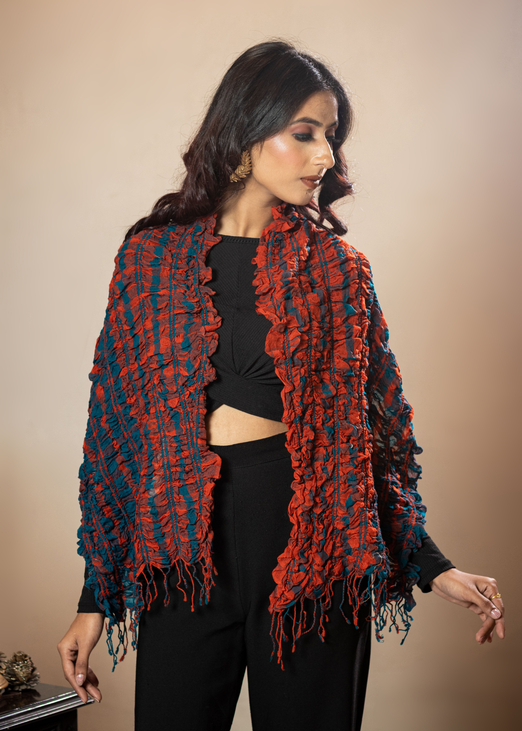 Masudh stretchable fashionable scarf, Red and blue