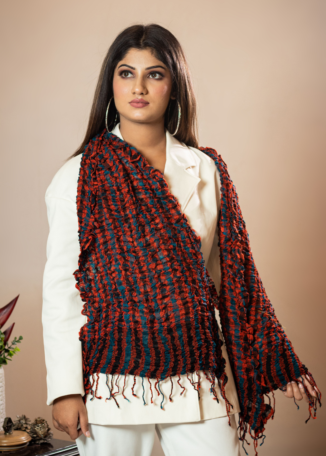 Masudh stretchable fashionable scarf red and blue