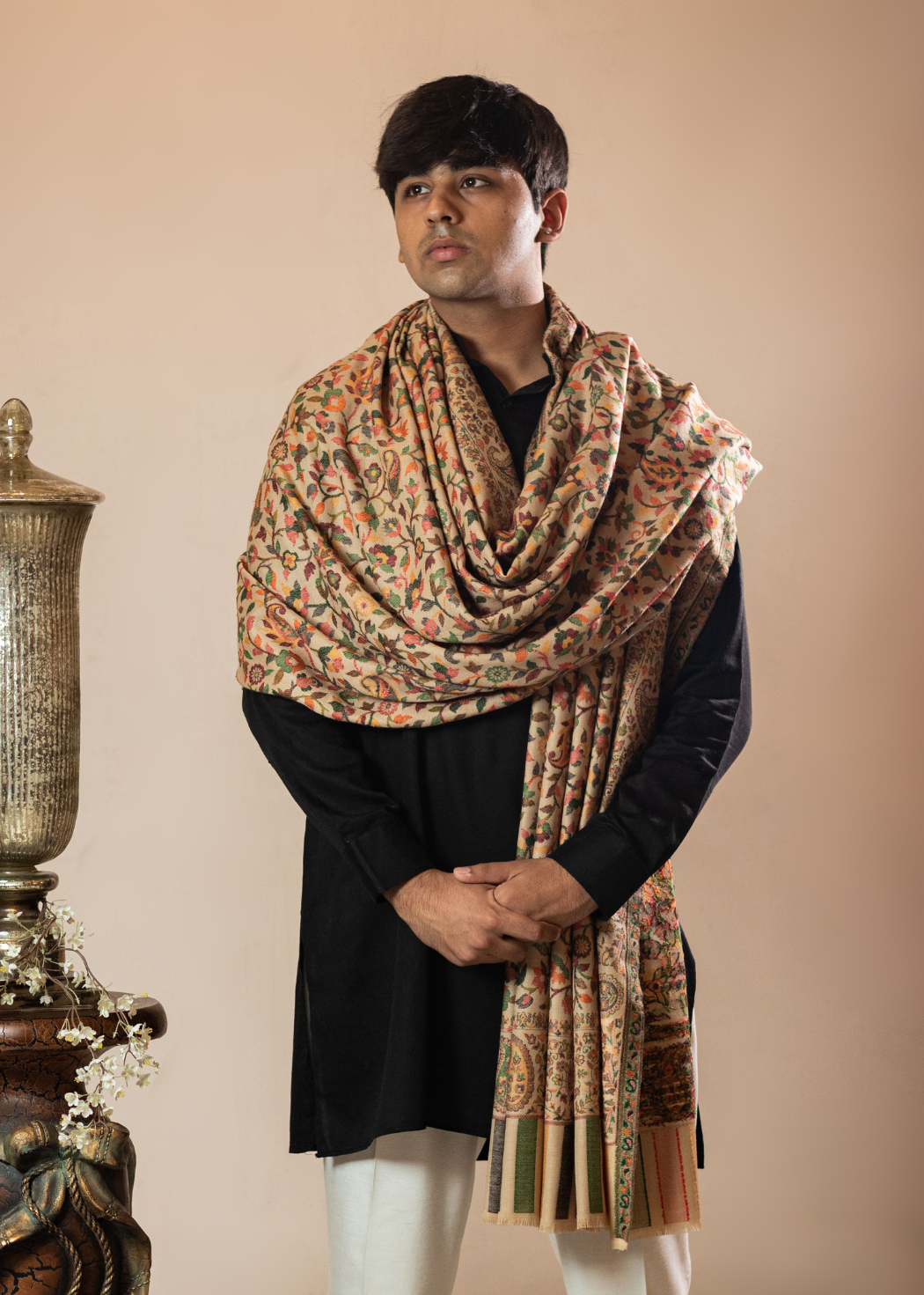 Masudh men's woollen kani shawl in pastel hues