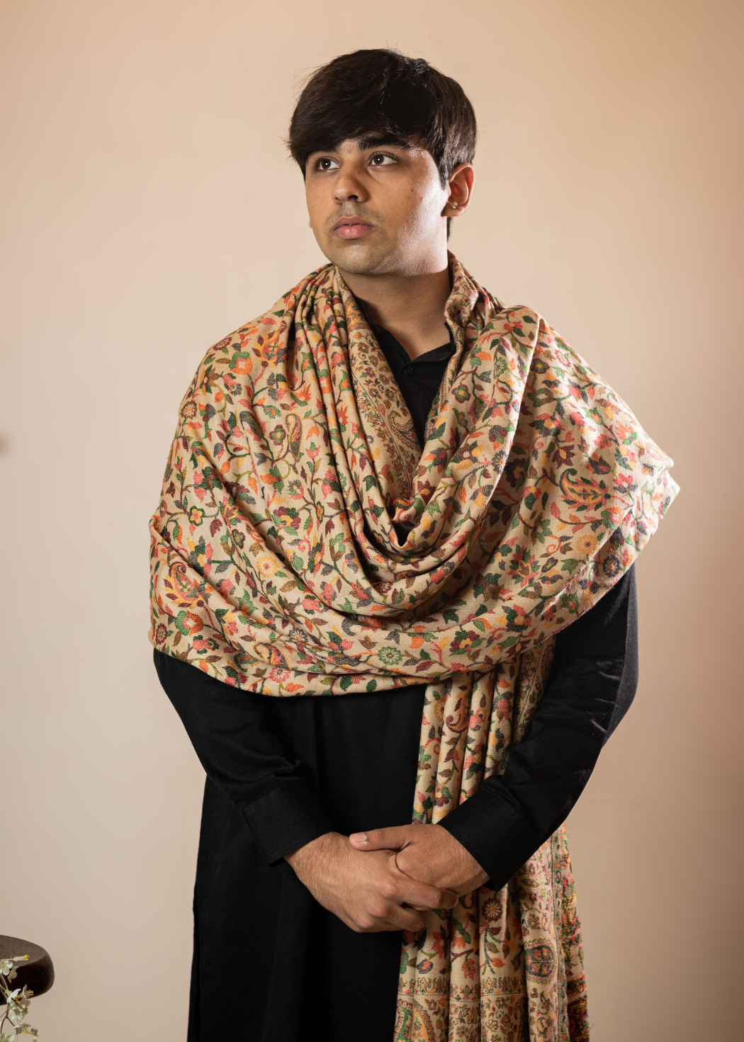 Masudh men's woollen kani shawl in pastel hues