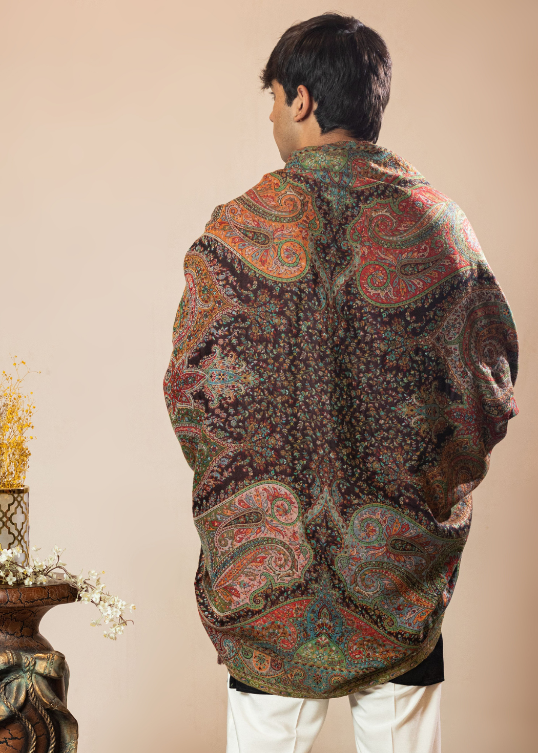 Masudh men's woollen jamawar shawl in traditional hues