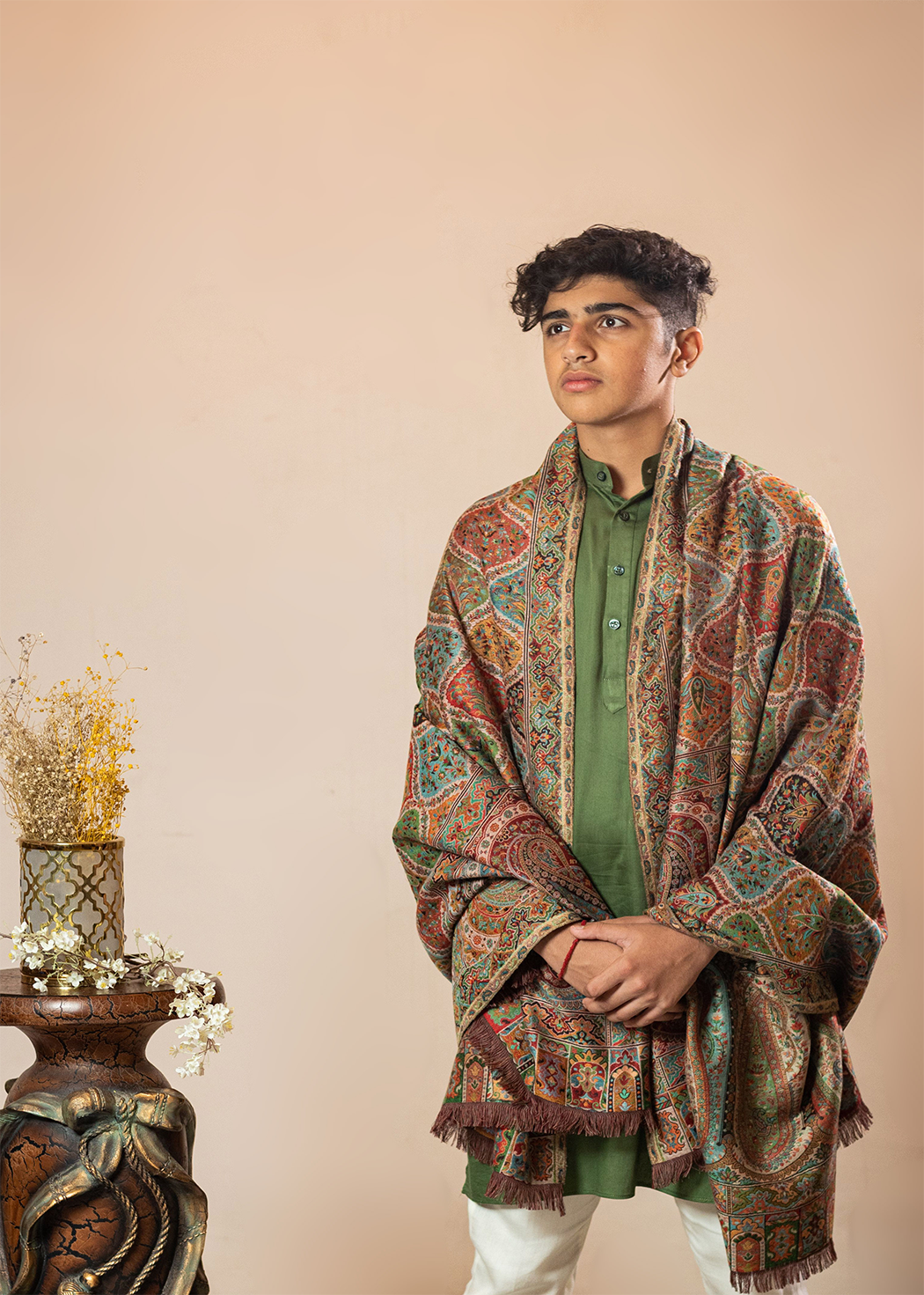 Masudh men's woollen moroccan inspired shawl in traditional hues