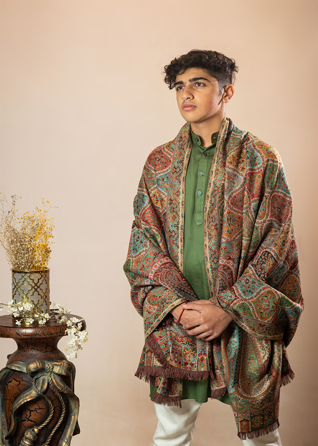 Masudh men's woollen moroccan inspired shawl in traditional hues