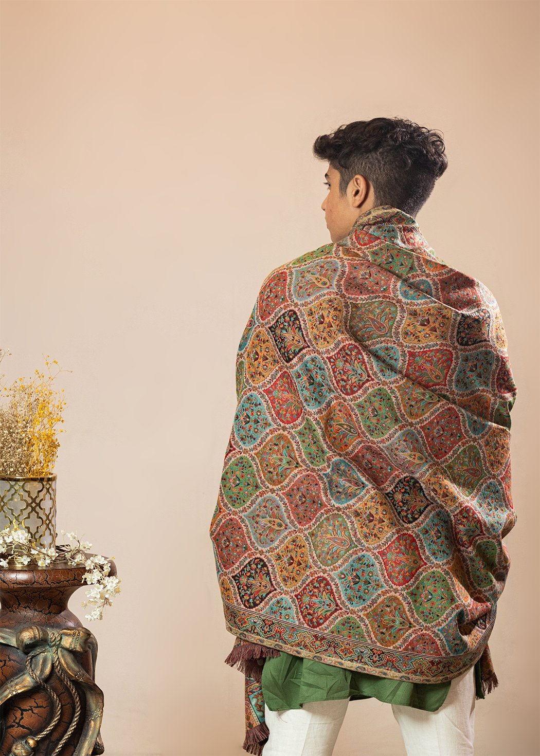 Masudh men's woollen moroccan inspired shawl in traditional hues