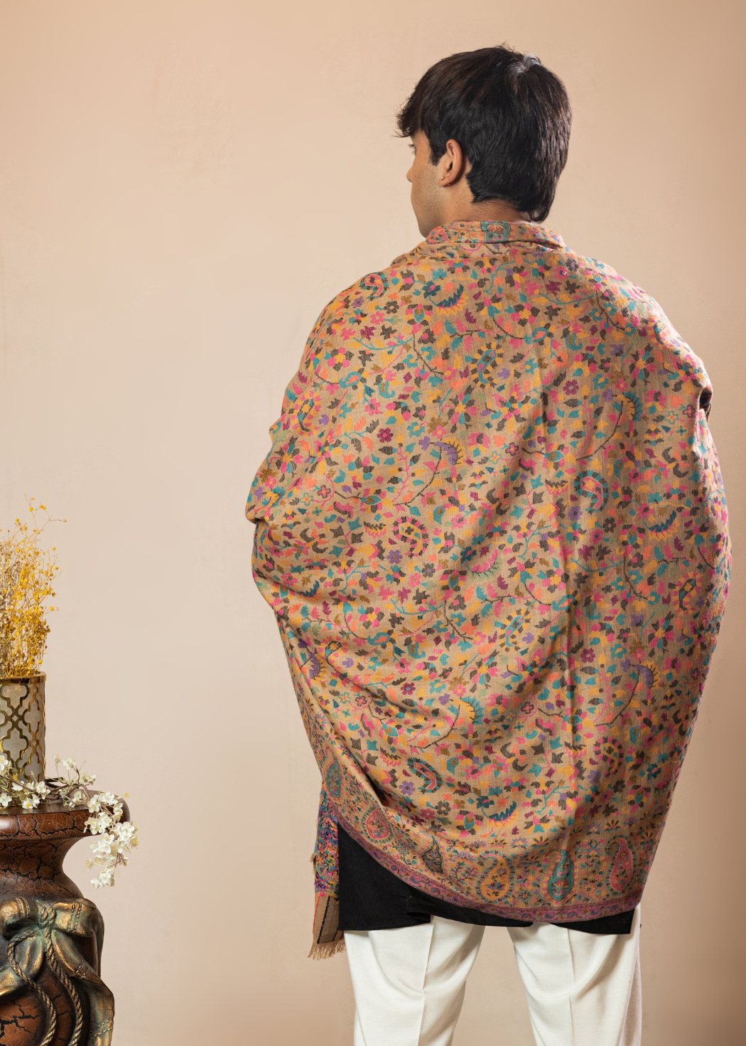 Masudh men's woollen kani shawl in soft tones