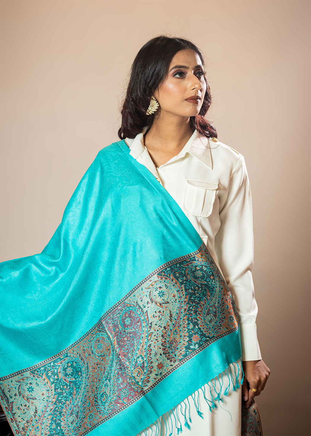 Masudh unisex luxurious silk fabric self & paisley palla stole, sky blue