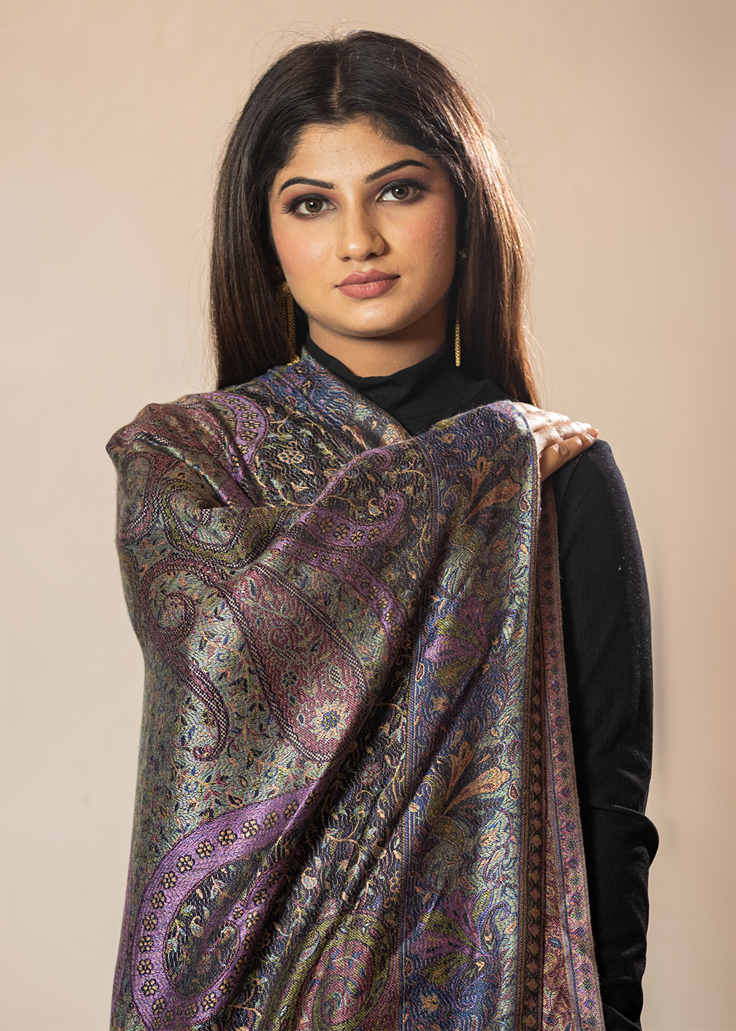 Masudh unisex extra soft silk stole with traditional pattern, multicolour