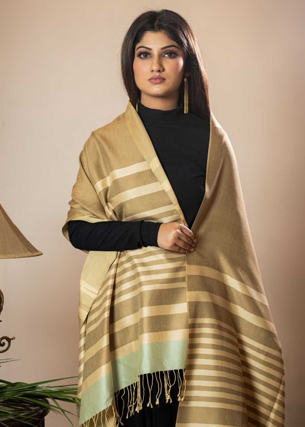 masudh silk extra soft stole with coffee beige stripes