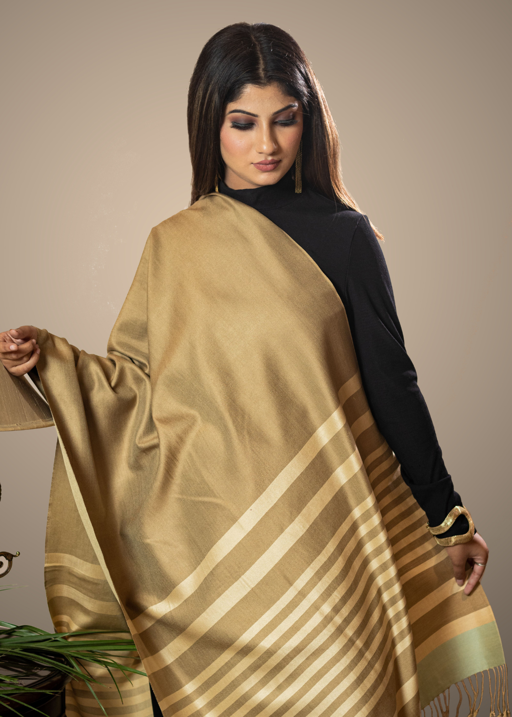 masudh silk extra soft stole with coffee beige stripes