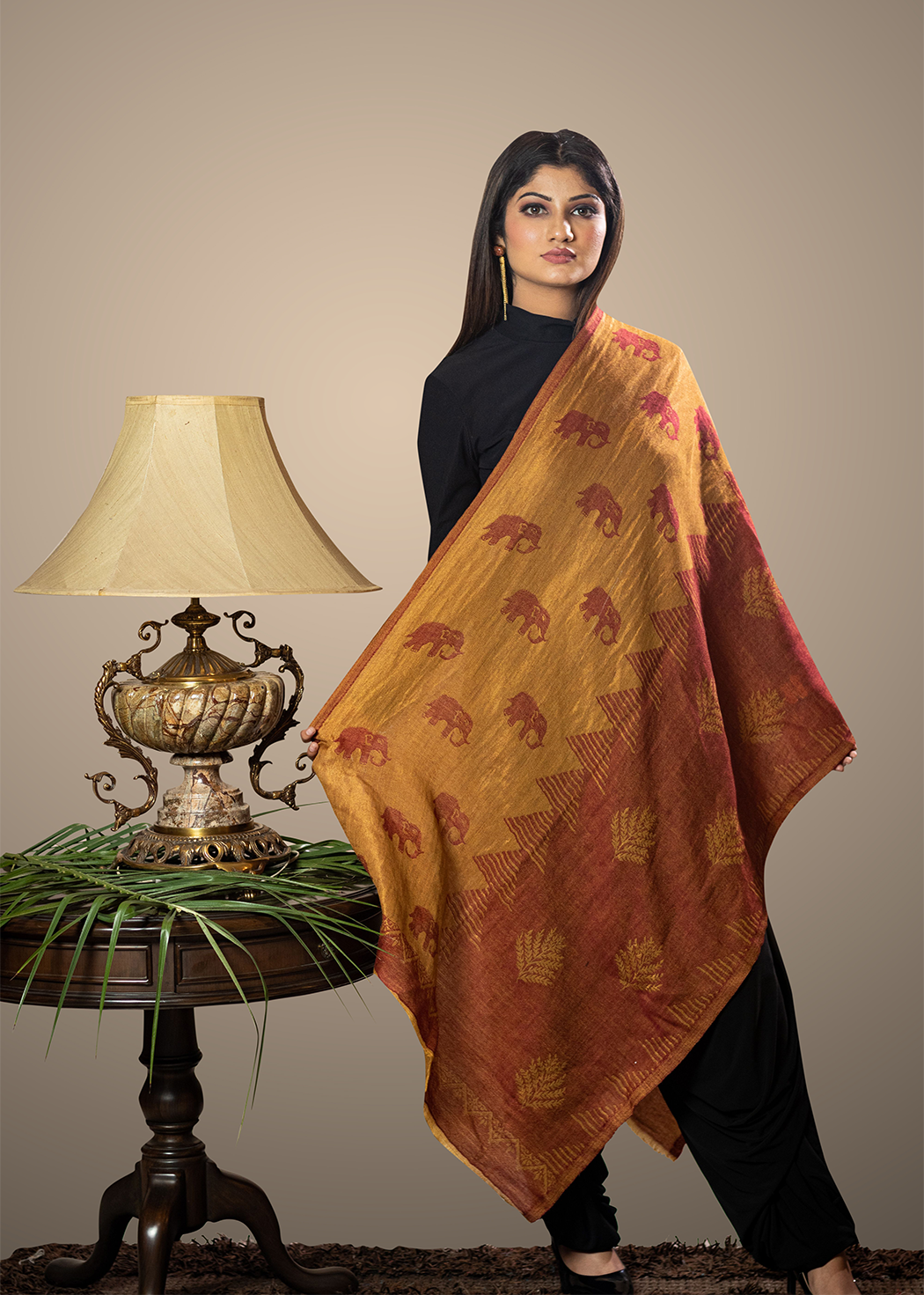 Masudh unisex extra fine wool stole with shimmery thread weave gold