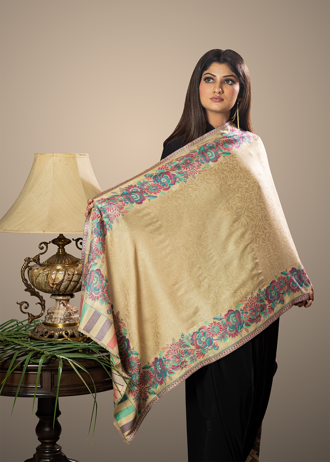 Masudh unisex soft fine bamboo fabric stole with self & floral design, zari thread work