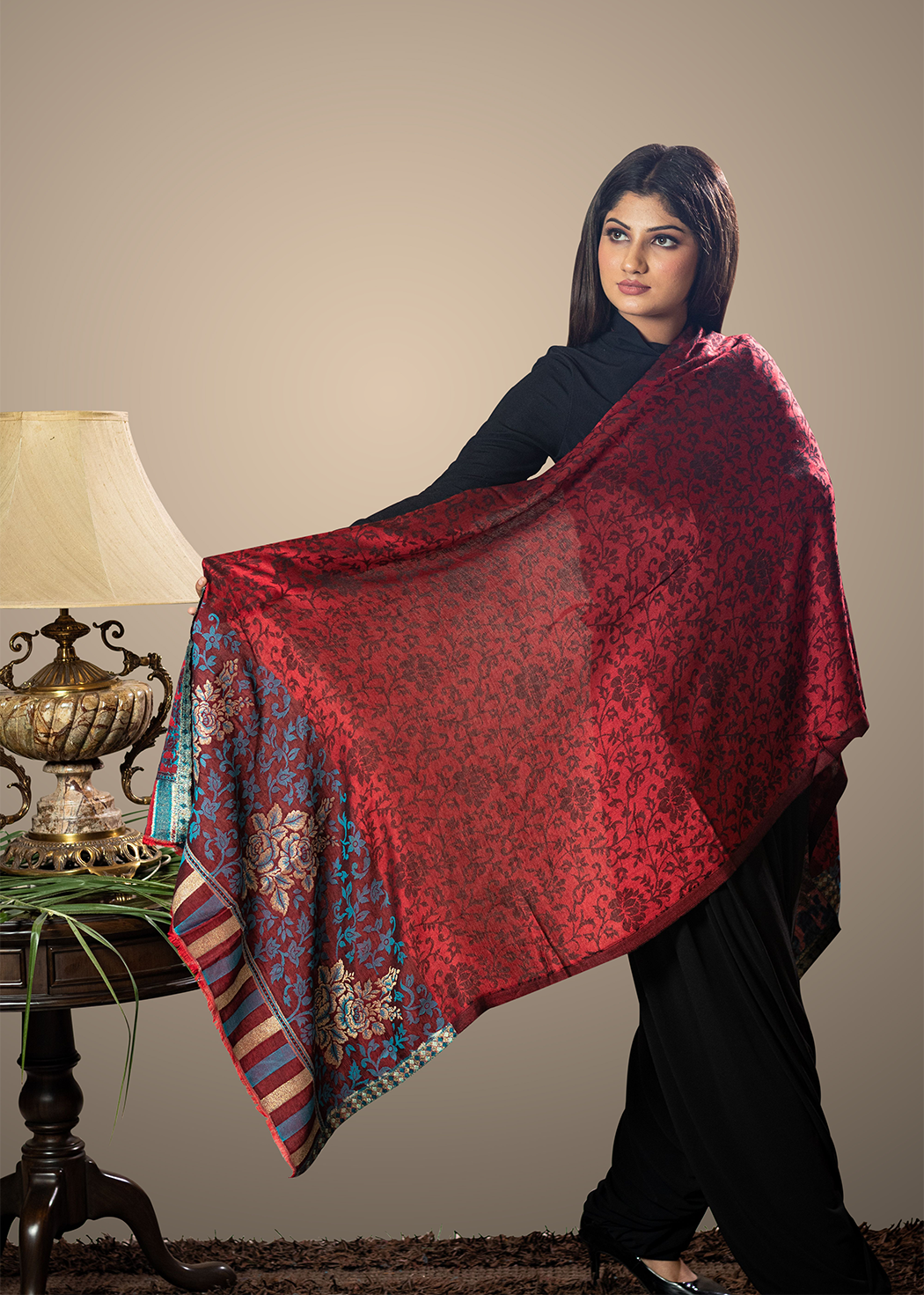 Masudh unisex soft fine bamboo fabric stole with self floral design, zari work