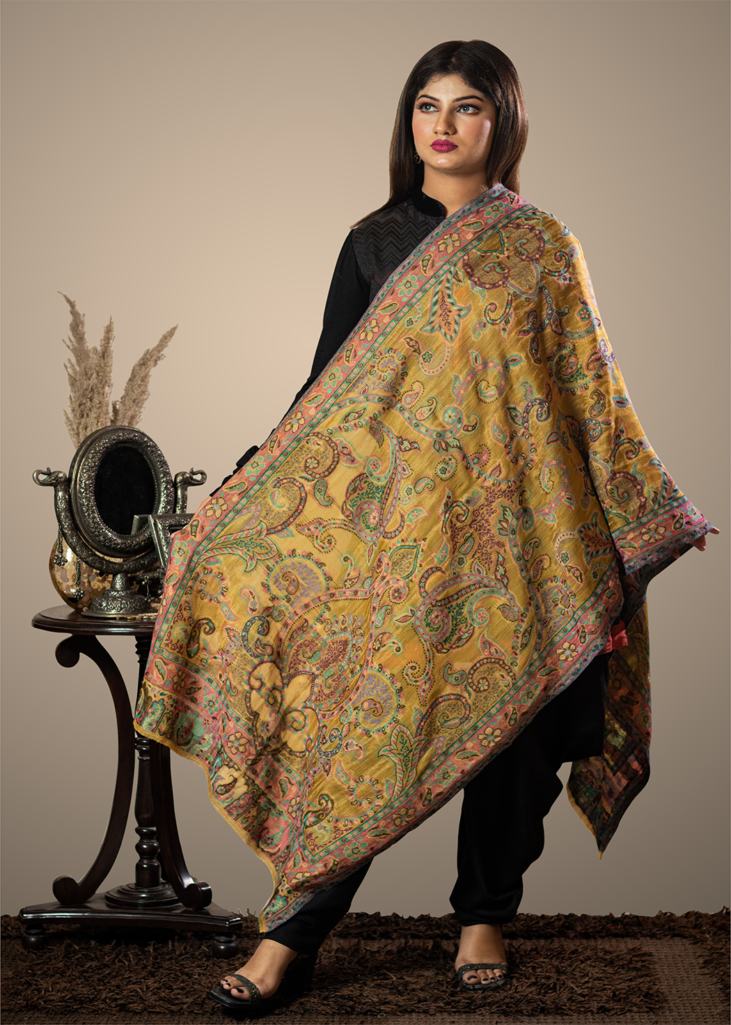 Masudh unisex extra fine wool designer stole with Bling zari thread work