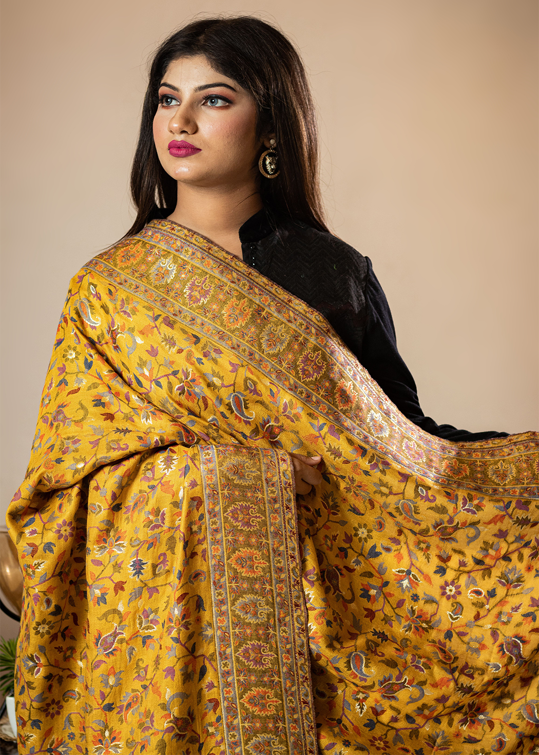 Masudh unisex soft fine bamboo fabric shawl with Bling zari thread work, yellow